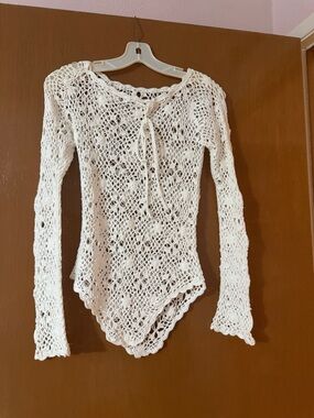 Cream Crochet Long-Sleeve Top